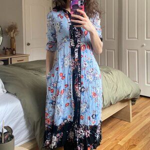 Anthropologie Summer Dress Blue Floral Midi Dress